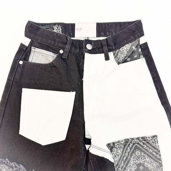 Revice Button Fly Bandana Paisley Patch Printed Straight Leg Denim Jeans Size 23 - Picture 4 of 8